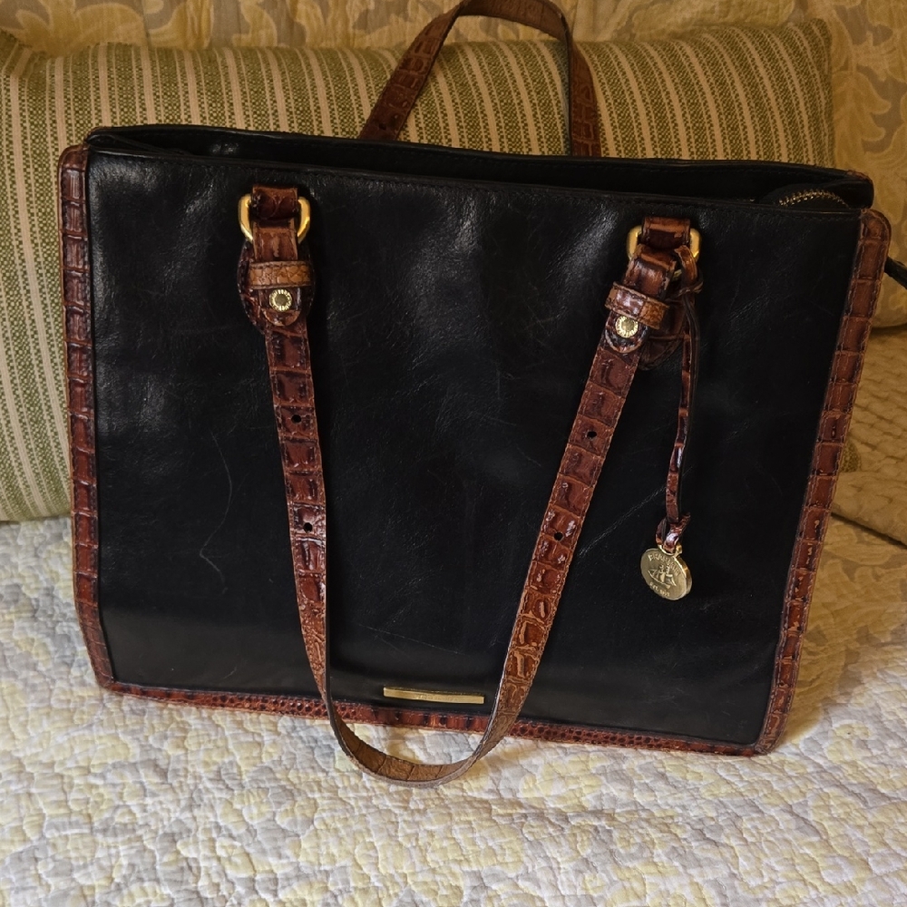 Brahmin Black and Brown Leather Bag with Gold Accent
